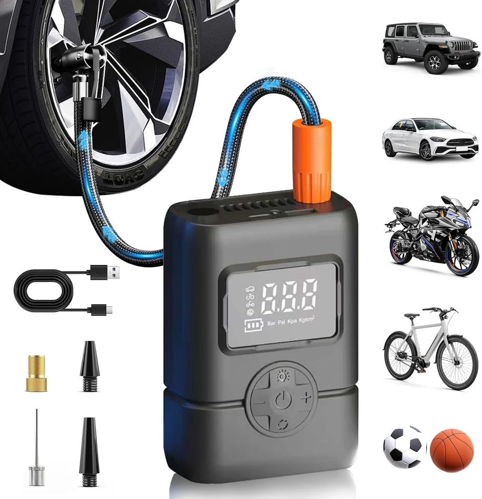 Gonfleur de pneus portable sans fil avec manomètre et arrêt automatique – Puissance et sécurité