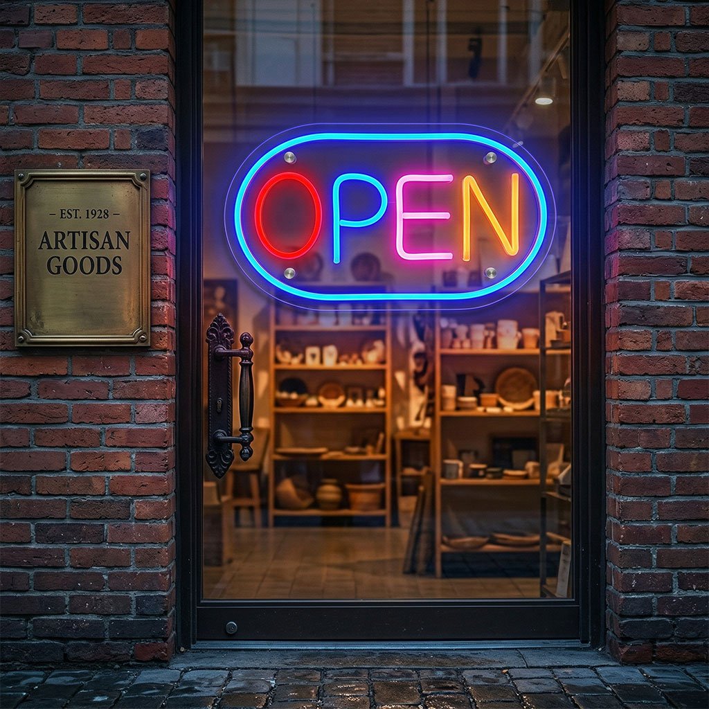 Panneau LED néon “OPEN” pour vitrine – Signal lumineux moderne et attractif