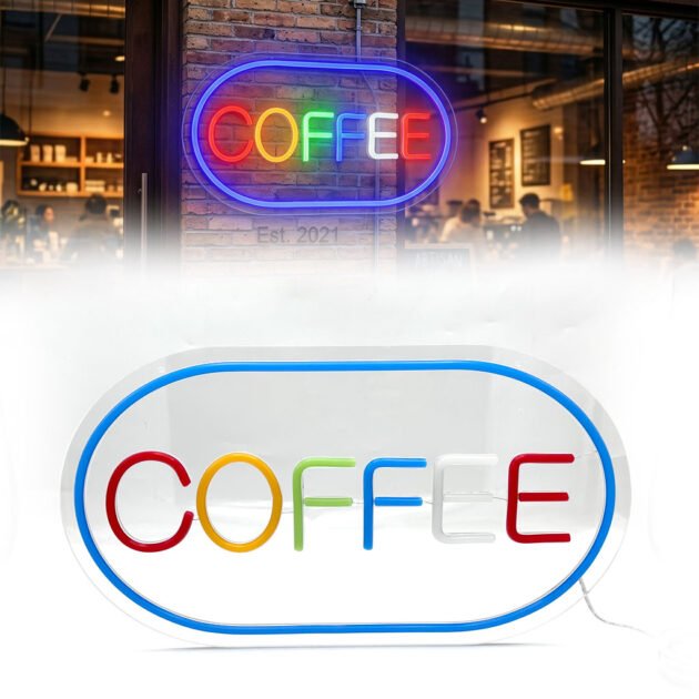 Panneau LED néon “COFFEE” pour vitrine – Enseigne lumineuse moderne et élégante