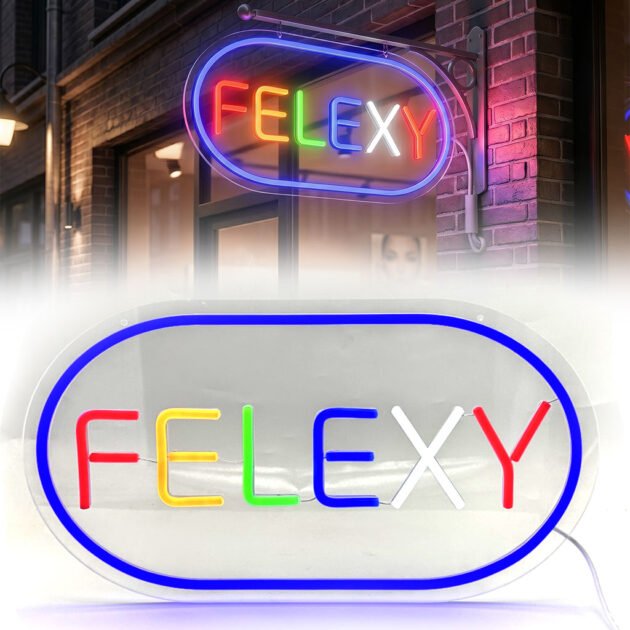 Panneau LED néon “FELEXY” pour vitrine – Enseigne lumineuse moderne et colorée