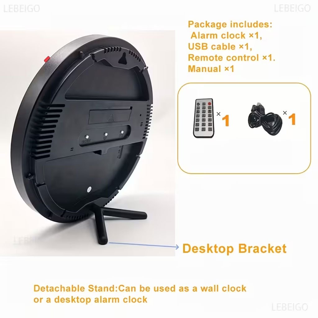 Horloge murale LED ronde DS-3853L avec télécommande – Affichage numérique moderne