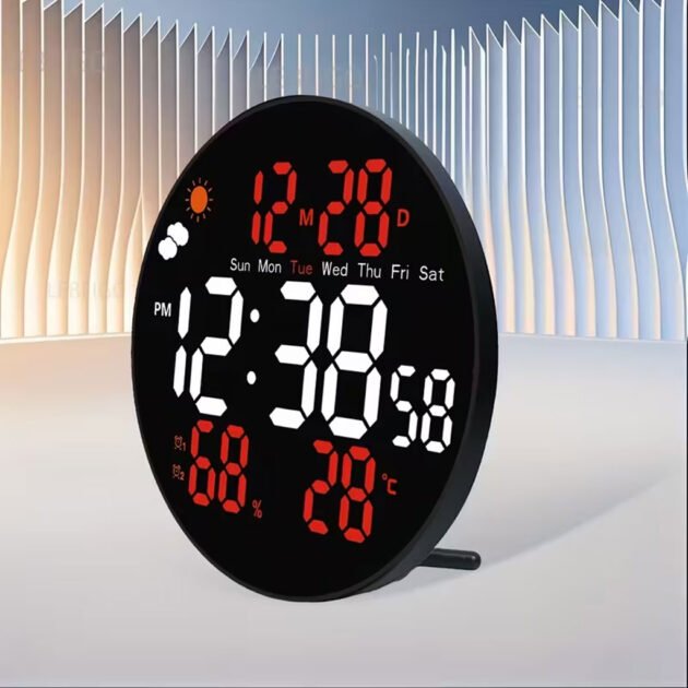 Horloge murale LED ronde DS-3853L avec télécommande – Affichage numérique moderne