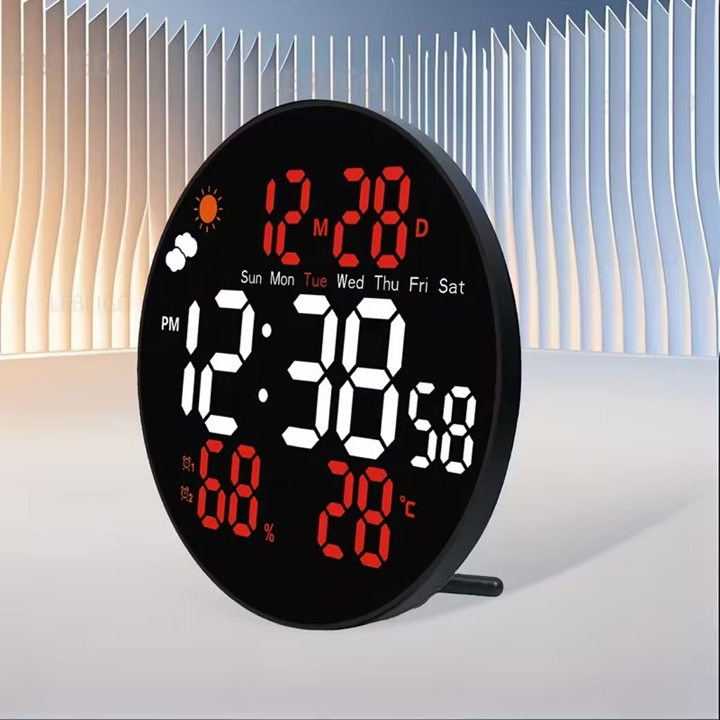 Horloge murale LED ronde DS-3853L avec télécommande – Affichage numérique moderne