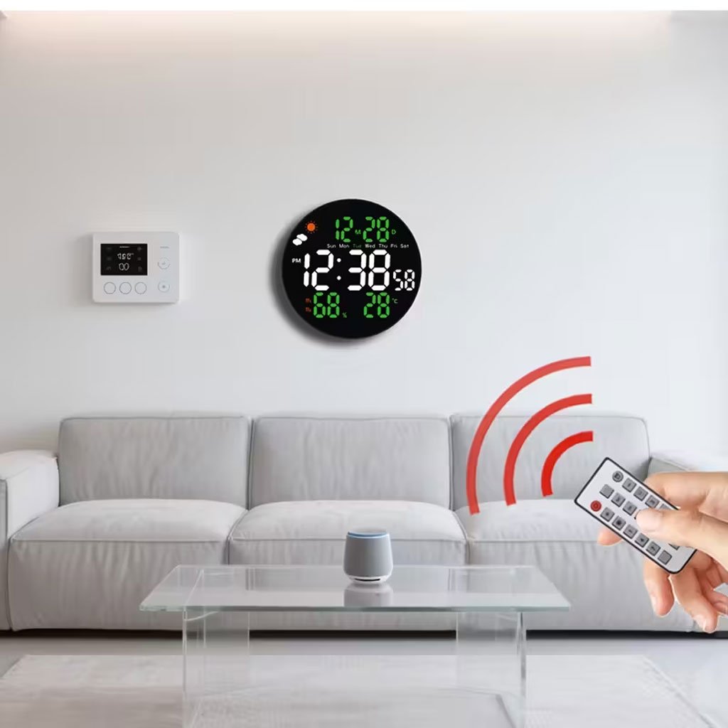 Horloge murale LED ronde DS-3853L avec télécommande – Affichage numérique moderne
