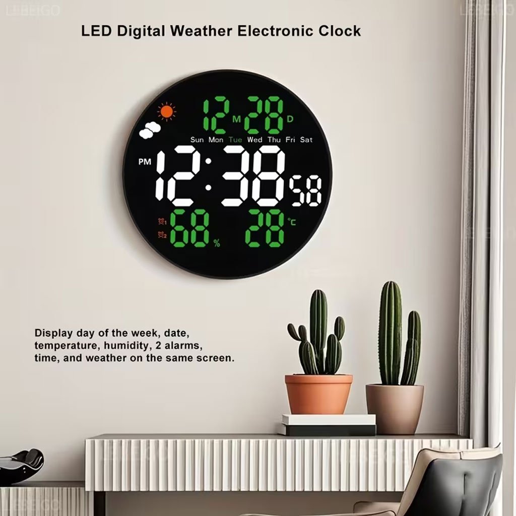 Horloge murale LED ronde DS-3853L avec télécommande – Affichage numérique moderne