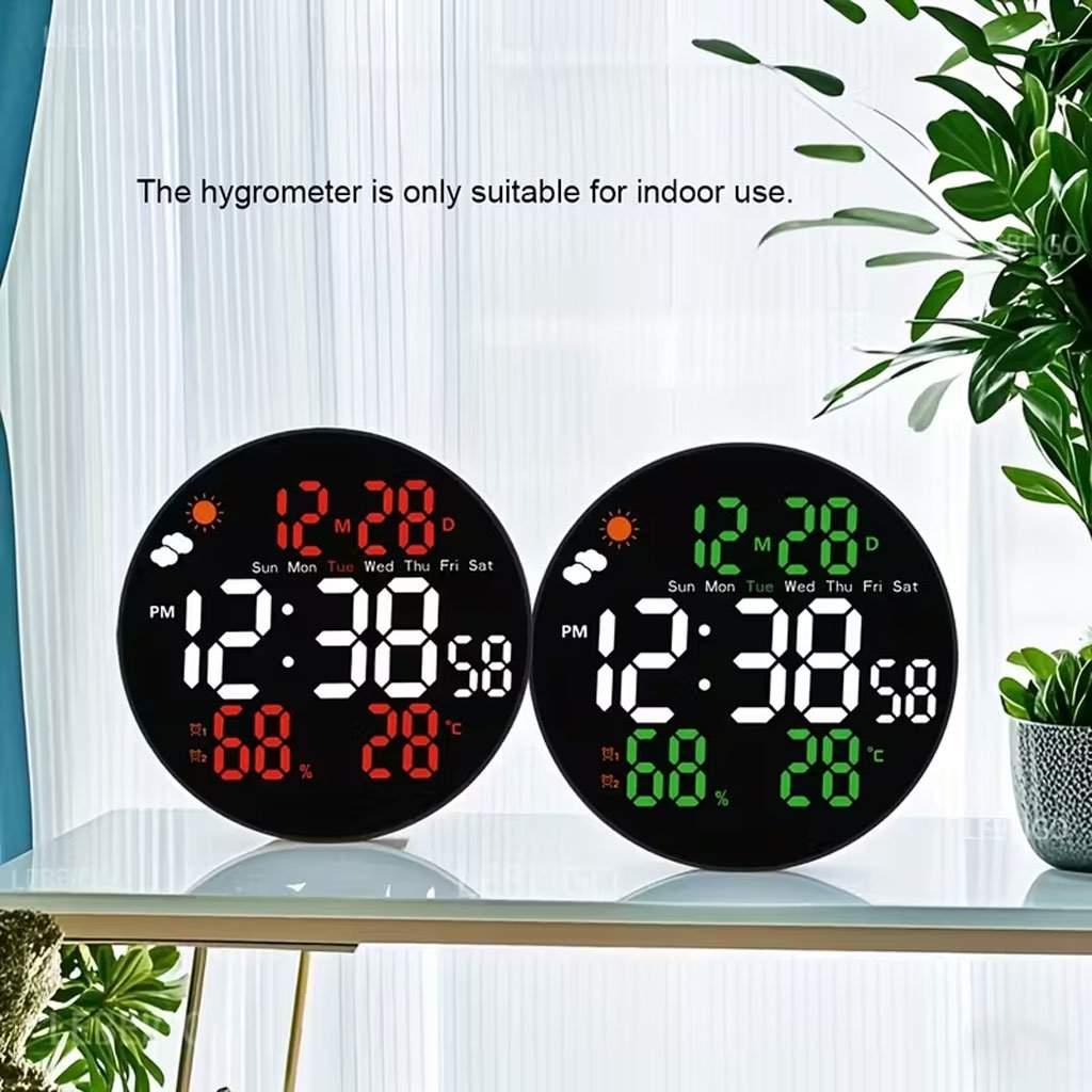 Horloge murale LED ronde DS-3853L avec télécommande – Affichage numérique moderne