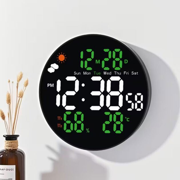Horloge murale LED ronde DS-3853L avec télécommande – Affichage numérique moderne
