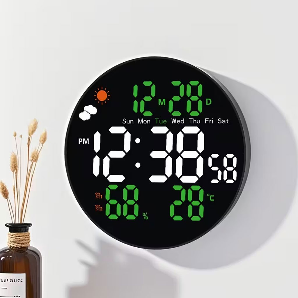 Horloge murale LED ronde DS-3853L avec télécommande – Affichage numérique moderne