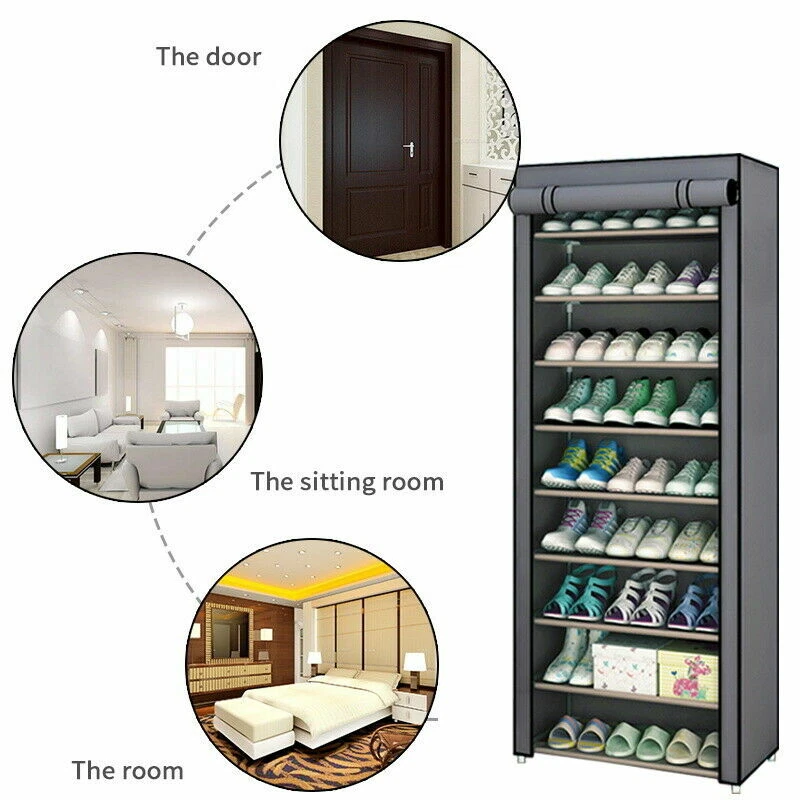 Étagère à chaussures 9 niveaux avec couvercle anti-poussière – Rangement grande capacité