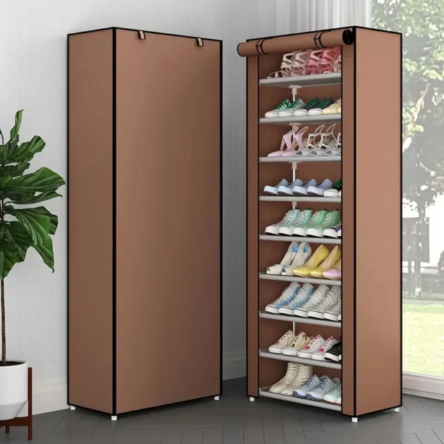 Étagère à chaussures 9 niveaux avec couvercle anti-poussière – Rangement grande capacité