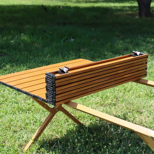 Table de camping pliante en aluminium design bois – Légère, résistante et portable