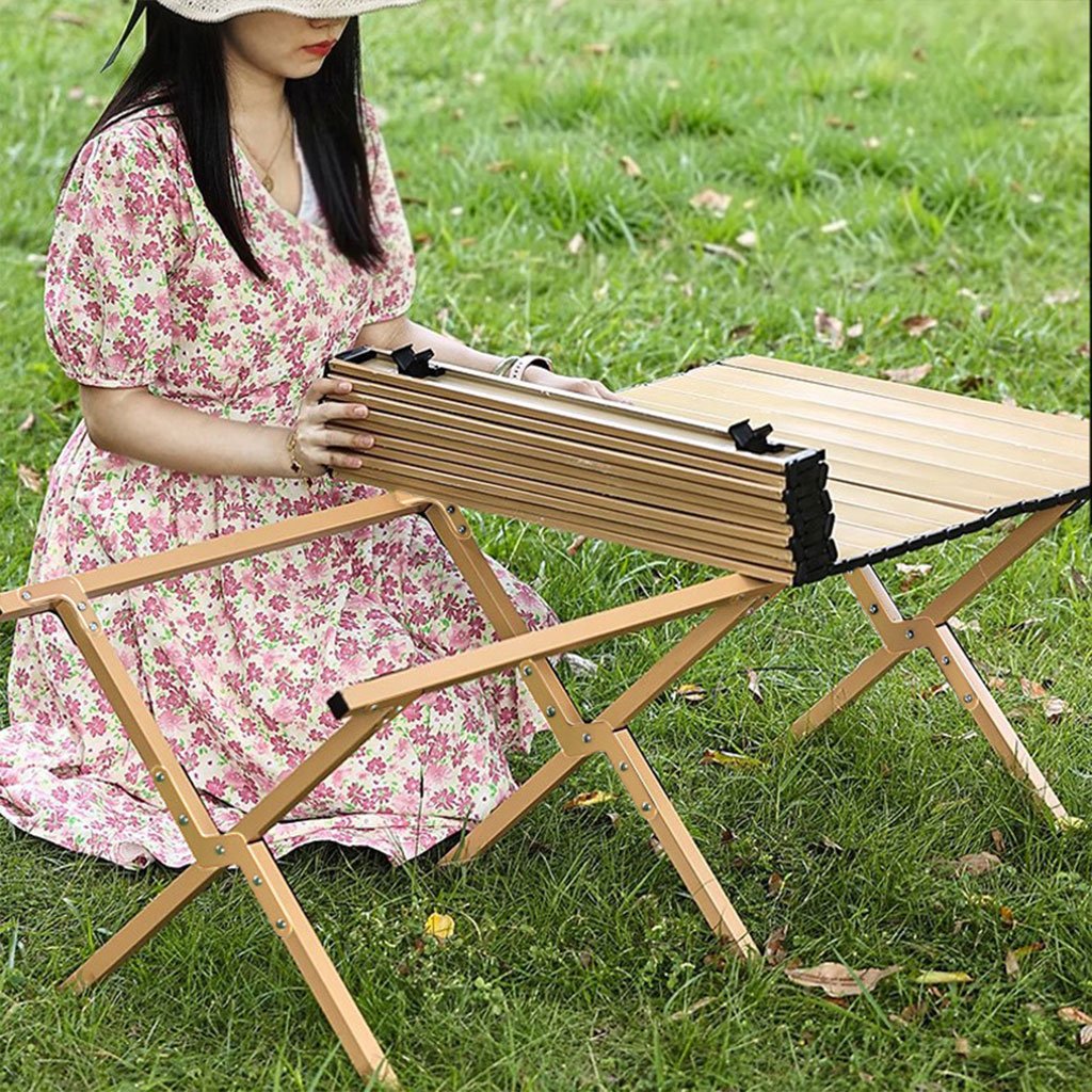 Table de camping pliante en aluminium design bois – Légère, résistante et portable