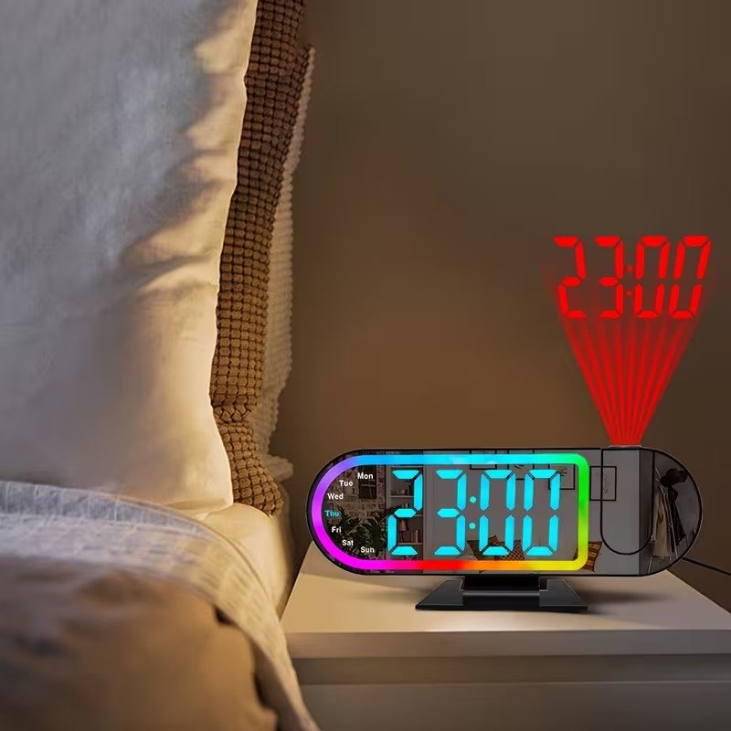 Réveil Numérique avec Projection LED et Miroir RGB – Réveil Intelligent & Design Moderne pour Votre Confort