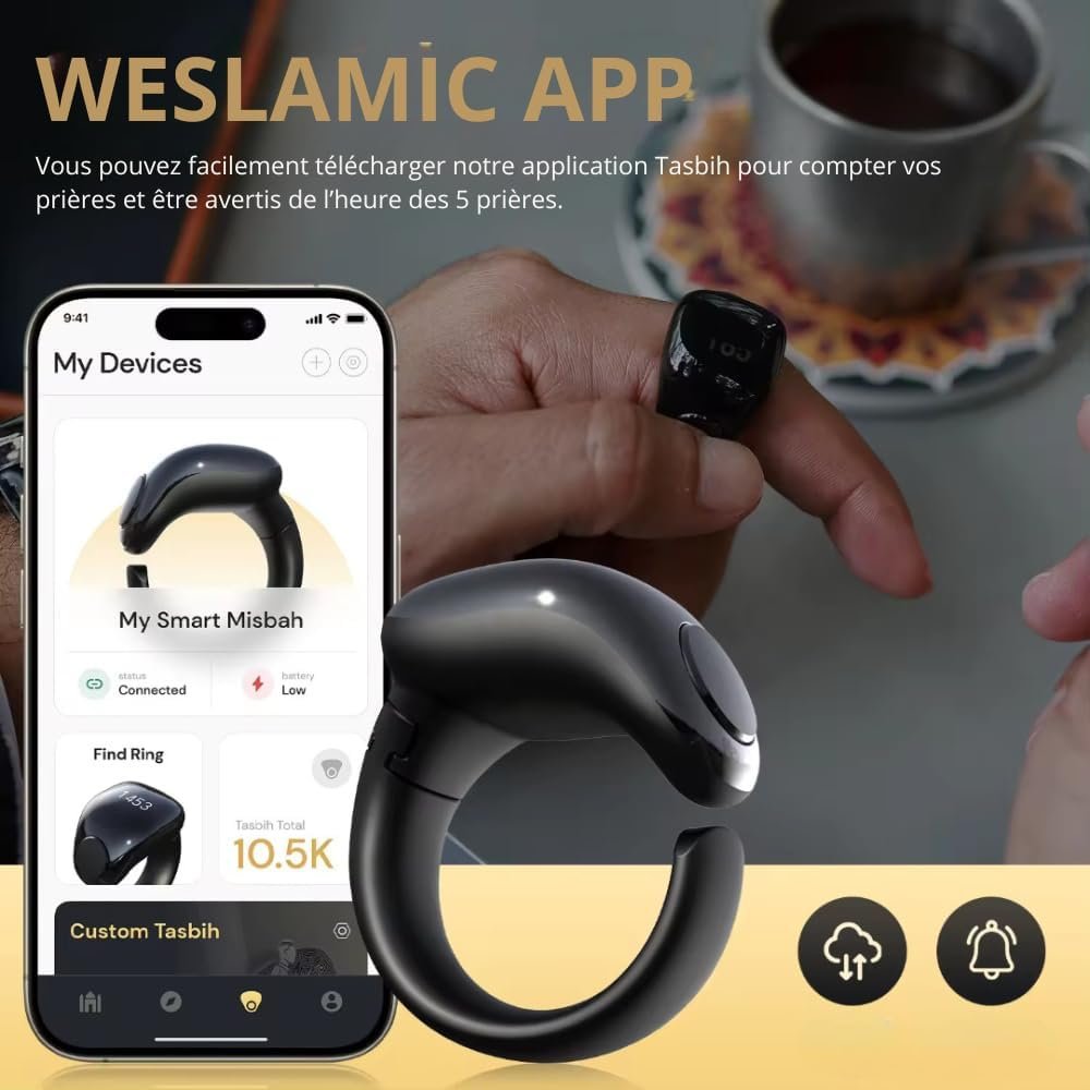 Anneau de Zikr Étanche iTasbih Faith+ Black – Restez connecté à votre spiritualité en toute simplicité