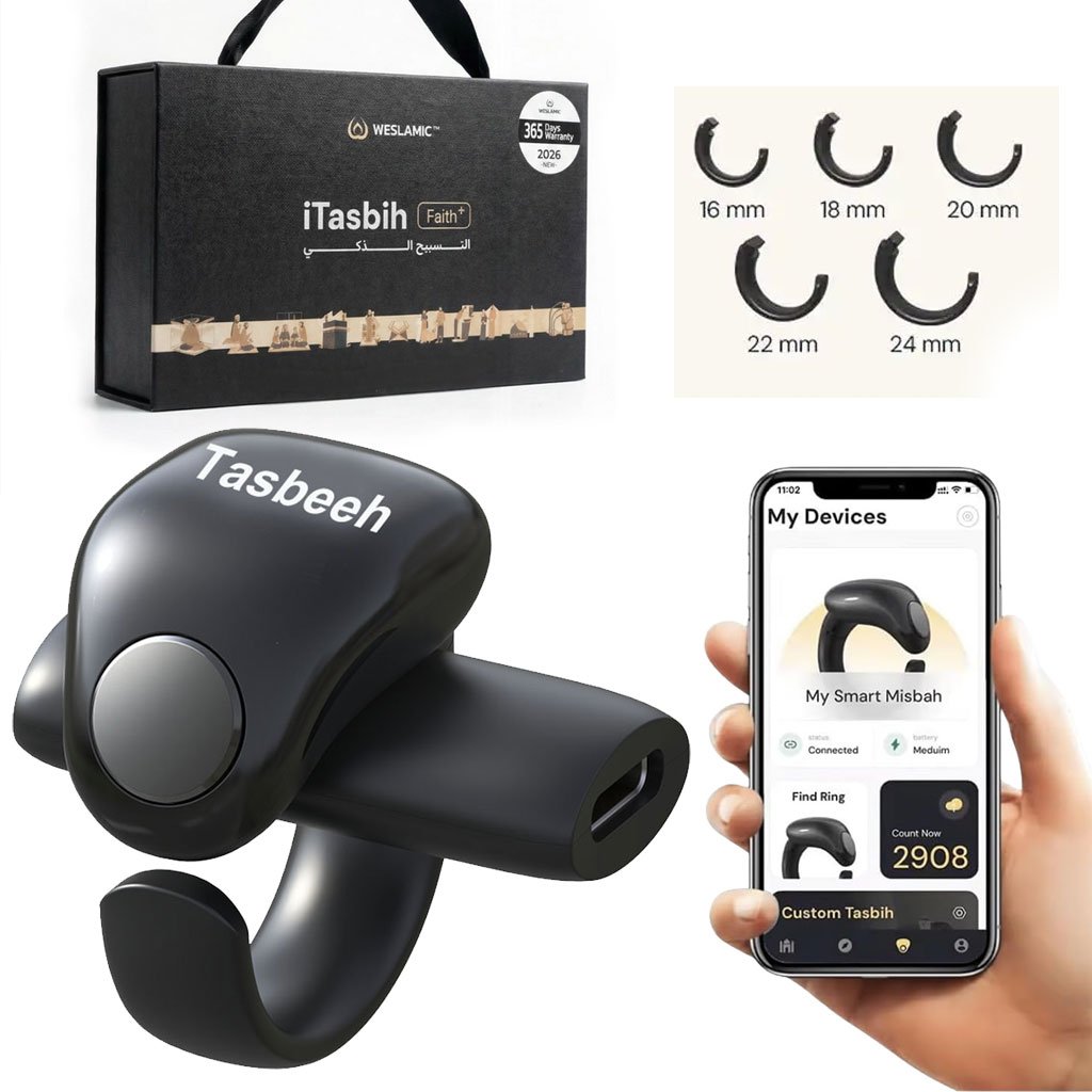 Anneau de Zikr Étanche iTasbih Faith+ Black – Restez connecté à votre spiritualité en toute simplicité