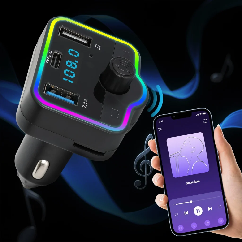 Transmetteur FM Bluetooth & Chargeur Voiture 12-24V – Conduisez connecté en toute simplicité