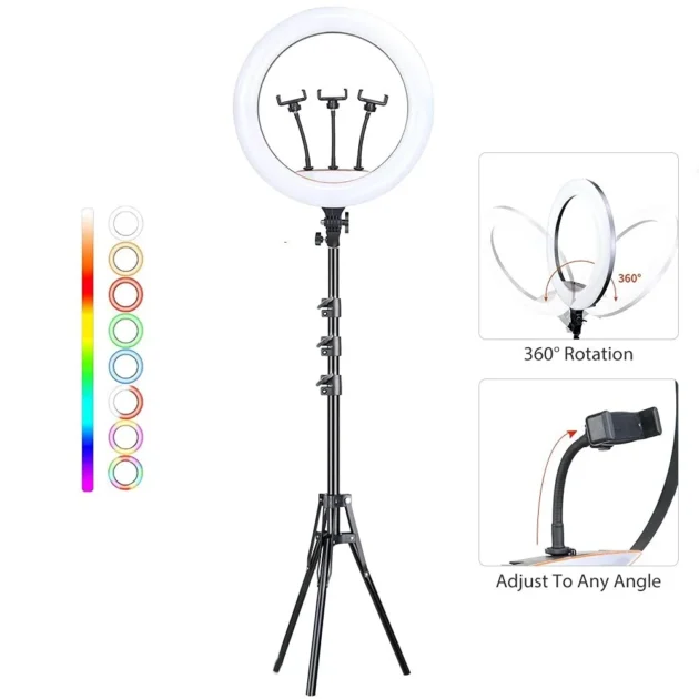 MJ45 RGB LED Ring Light Photography Light Video Light 18inch – Éclairage Studio Multicolore & Contrôle Pro