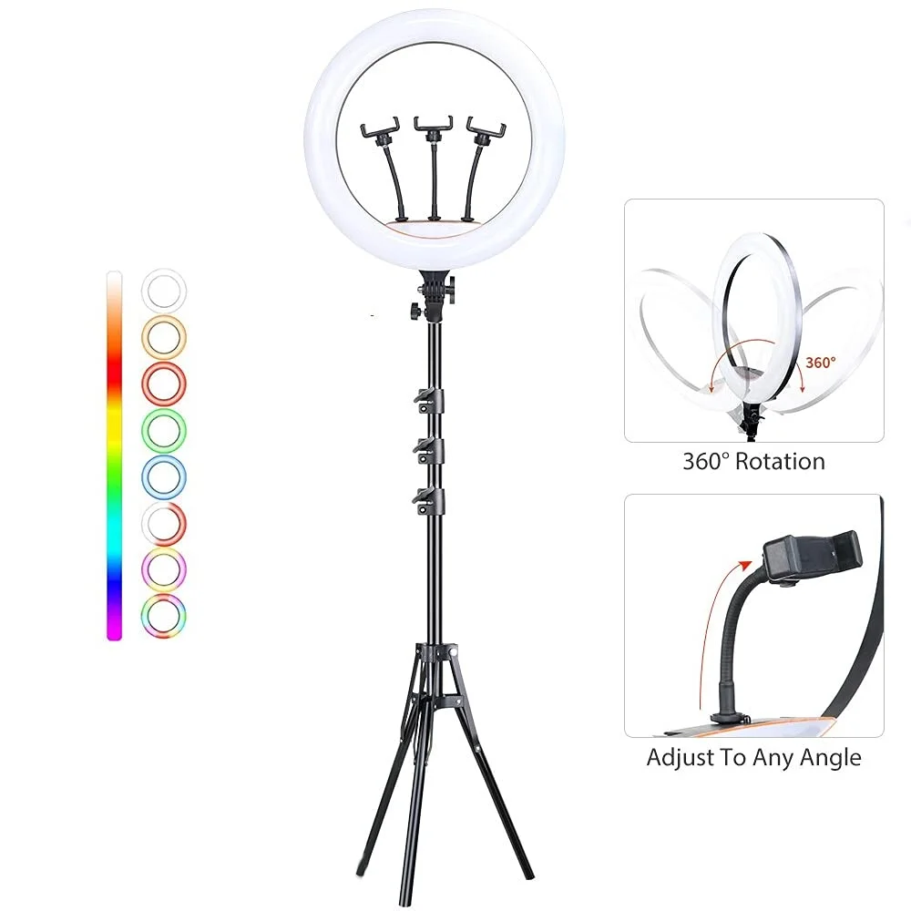 MJ45 RGB LED Ring Light Photography Light Video Light 18inch – Éclairage Studio Multicolore & Contrôle Pro
