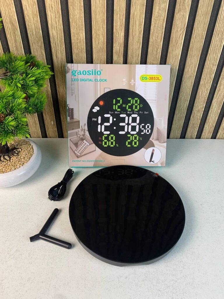 Horloge murale LED ronde DS-3853L avec télécommande – Affichage numérique moderne