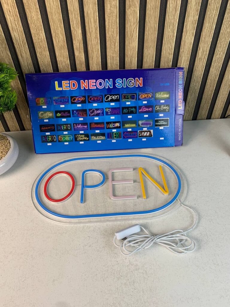 Panneau LED néon “OPEN” pour vitrine – Signal lumineux moderne et attractif
