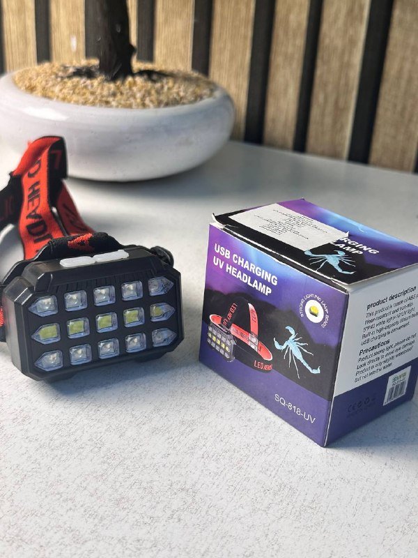 Lampe frontale LED rechargeable SQ-818-UV avec lumière UV – Éclairage mains libres puissant