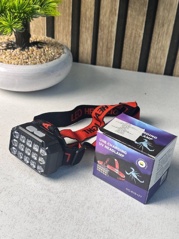 Lampe frontale LED rechargeable SQ-818-UV avec lumière UV – Éclairage mains libres puissant