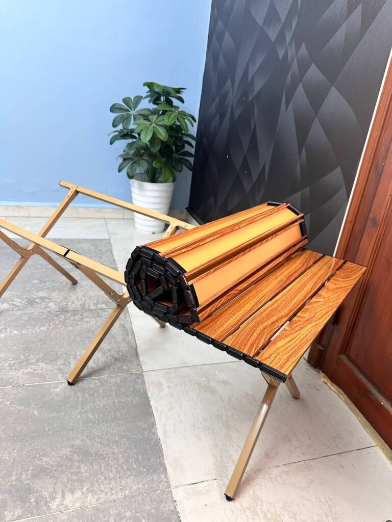 Table de camping pliante en aluminium design bois – Légère, résistante et portable