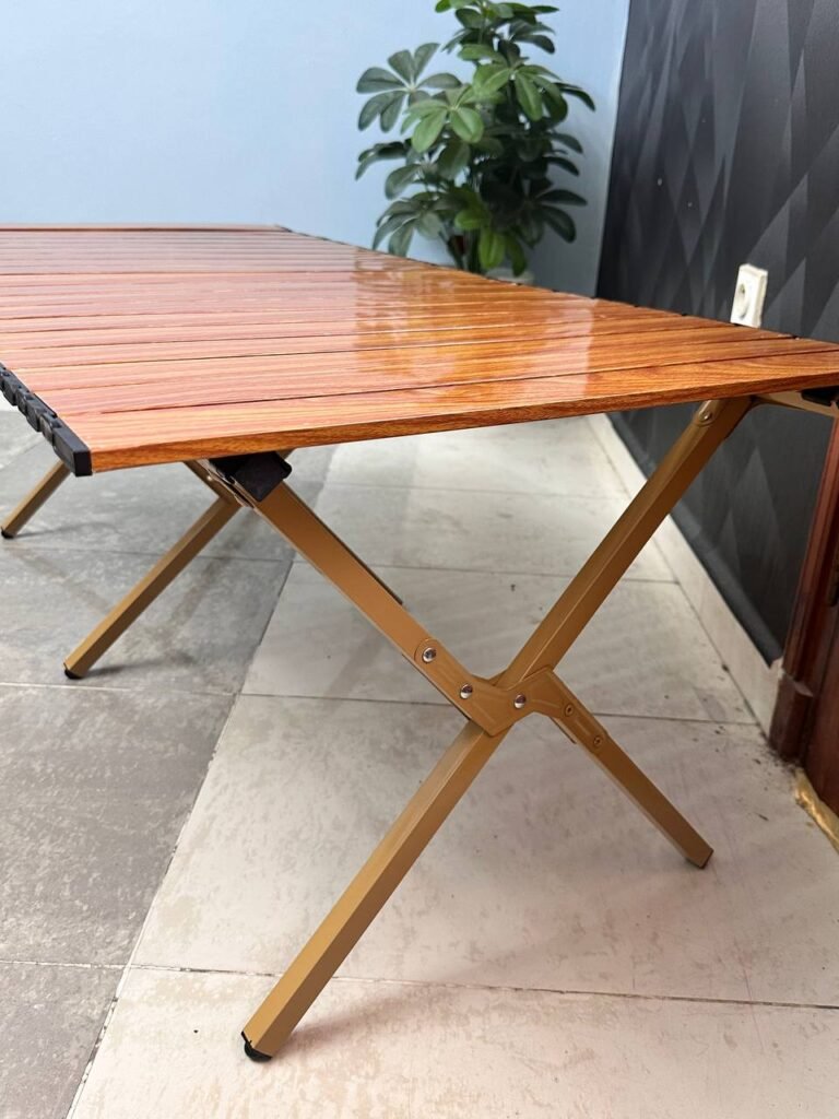 Table de camping pliante en aluminium design bois – Légère, résistante et portable