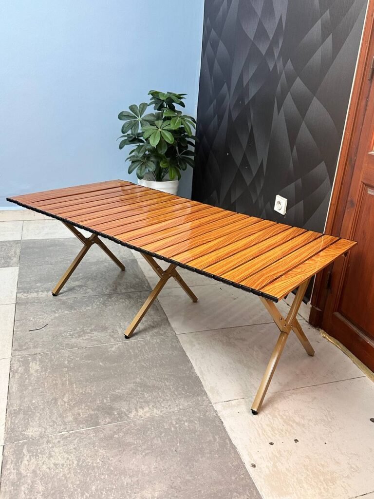 Table de camping pliante en aluminium design bois – Légère, résistante et portable