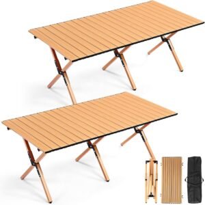 Table de camping pliante en aluminium design bois – Légère, résistante et portable