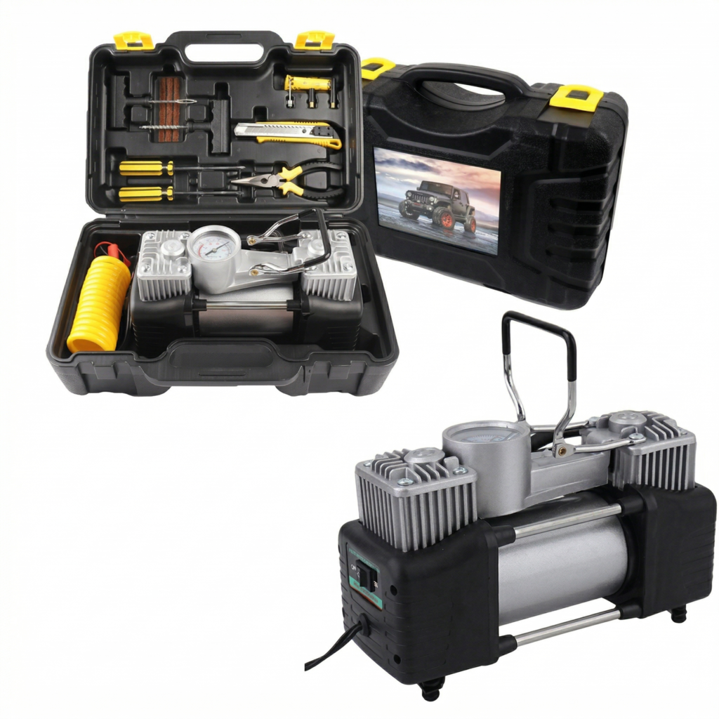 Compresseur d’Air Double Cylindre SHREESAMP avec Kit de réparation 12V 150PSI – Puissance Maximale pour Urgences & Voyage