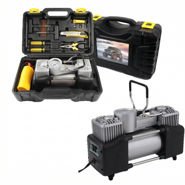 Compresseur d’Air Double Cylindre SHREESAMP avec Kit de réparation 12V 150PSI – Puissance Maximale pour Urgences & Voyage