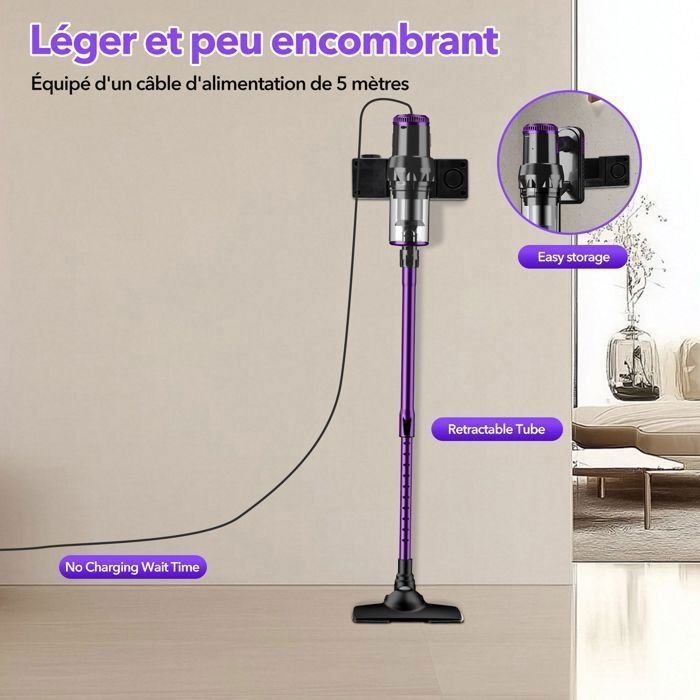 Multismart Aspirateur Balai Filaire Sans Sac 500W 5 en 1 avec Aspirateur à Main - 18KPa