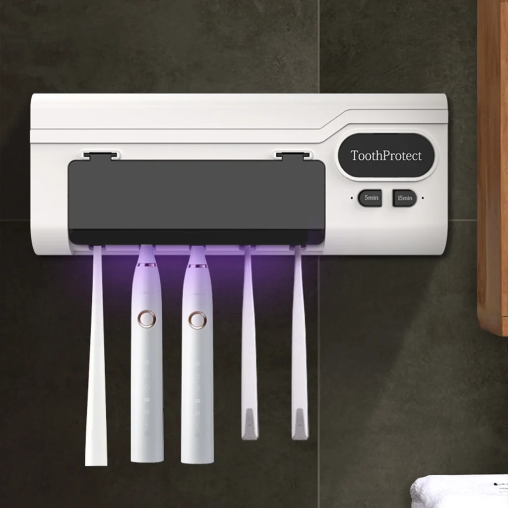 Désinfectant UV Intelligent & Support Brosse à Dents 5 Places – Hygiène Totale & Organisation Moderne