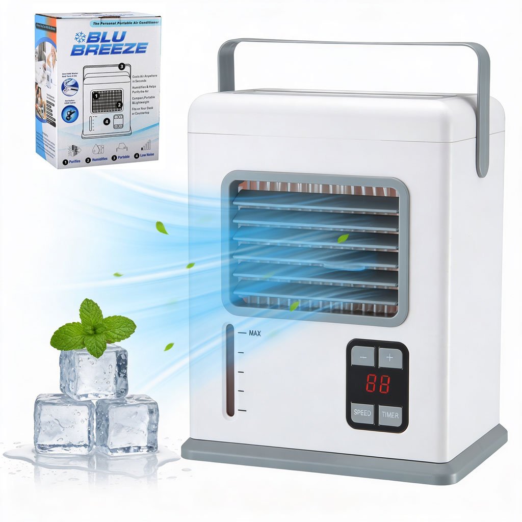Refroidisseur d'Air Évaporatif Portable Blu Breeze – Fraîcheur instantanée أينما كنت