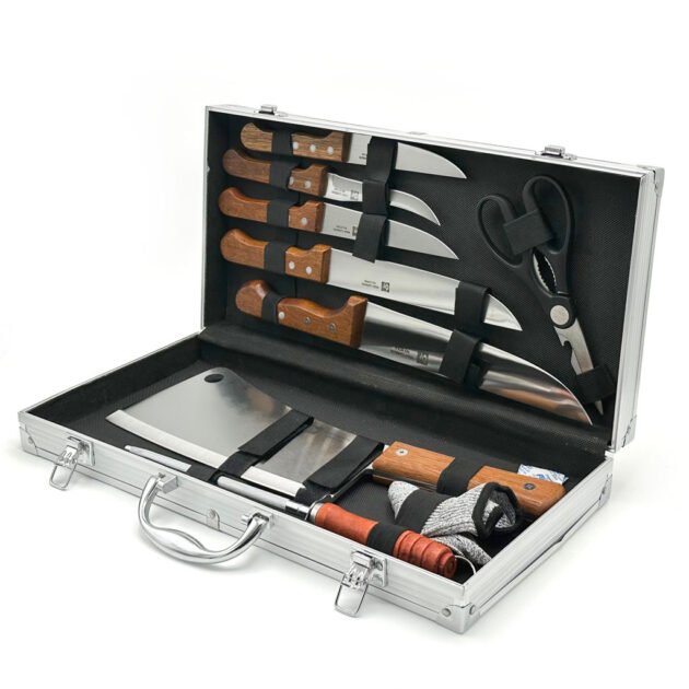 Coffret de Couteaux Professionnel avec Valise en Aluminium 9Pcs – Robustesse et performance haut de gamme