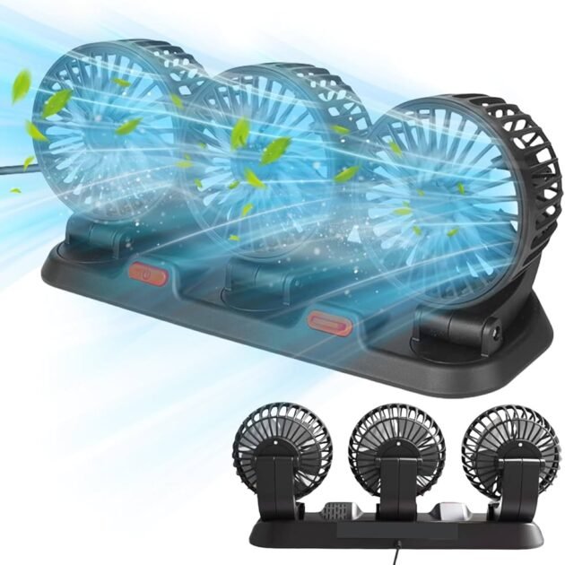 Ventilateur de Voiture USB Haute Vitesse 360° 3 Têtes – Fraîcheur totale pendant vos trajets