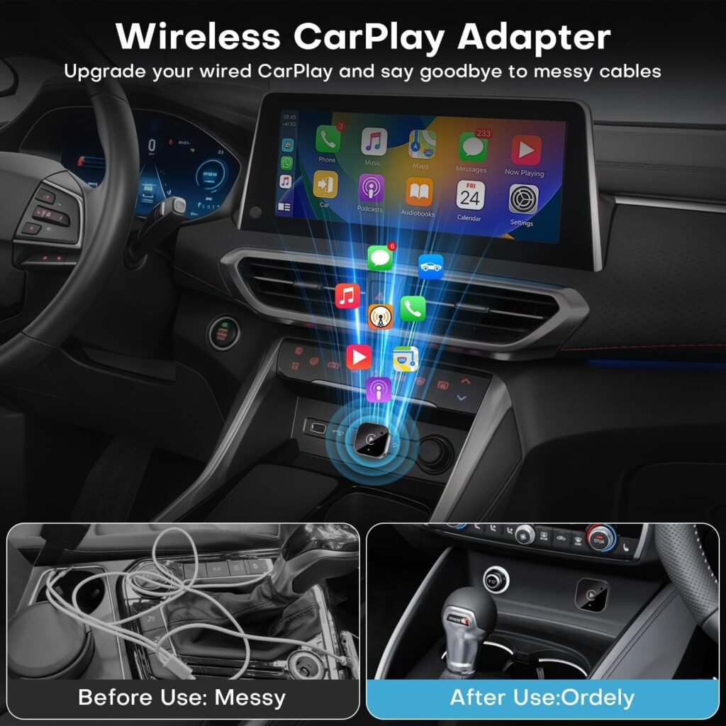 Adaptateur Sans Fil CarPlay et Android Auto 2 en 1 – Connexion Instantanée et Stable