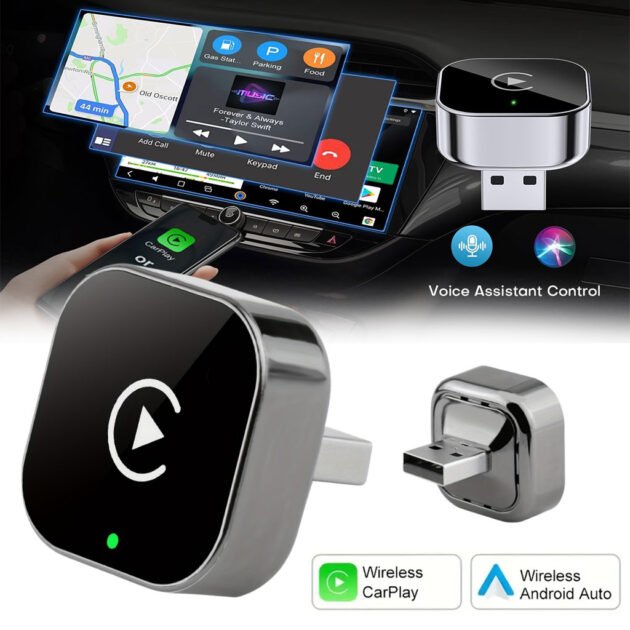 Adaptateur Sans Fil CarPlay et Android Auto 2 en 1 – Connexion Instantanée et Stable
