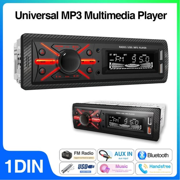 Autoradio MP3 Multimedia Player 1 DIN Bluetooth – Son Puissant, Connexion Sans Fil et Design Sport Premium