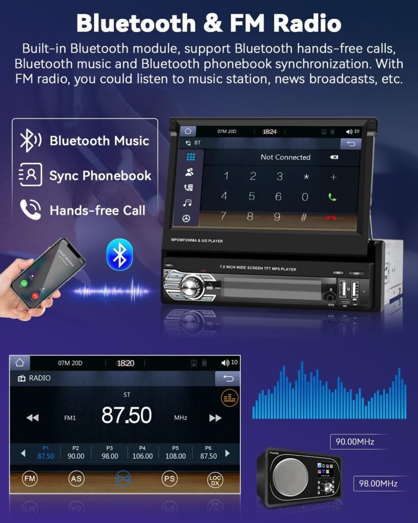 Autoradio Rétractable Tactile 7 Pouces Wireless CarPlay Android Auto 32+2GB – Expérience Multimédia Intelligente, Connectée et Premium