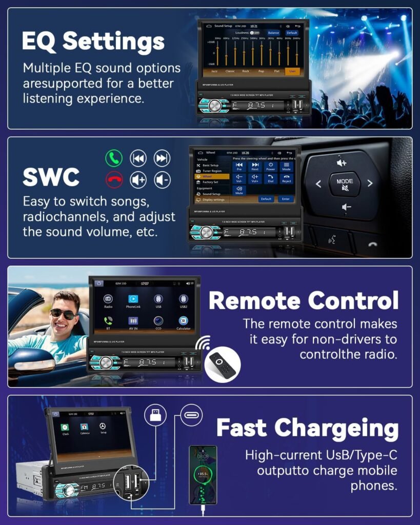 Autoradio Rétractable Tactile 7 Pouces Wireless CarPlay Android Auto 32+2GB – Expérience Multimédia Intelligente, Connectée et Premium