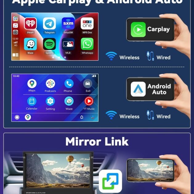 Autoradio Rétractable Tactile 7 Pouces Wireless CarPlay Android Auto 32+2GB – Expérience Multimédia Intelligente, Connectée et Premium