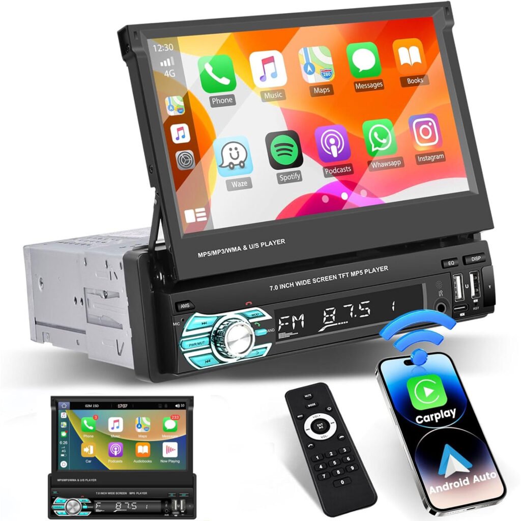 Autoradio Rétractable Tactile 7 Pouces Wireless CarPlay Android Auto 32+2GB – Expérience Multimédia Intelligente, Connectée et Premium