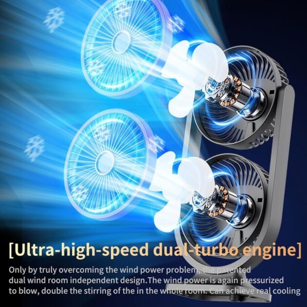 Ventilateur de Bureau Double Tête Rechargeable USB – Fraîcheur Puissante, Silencieuse et Portable