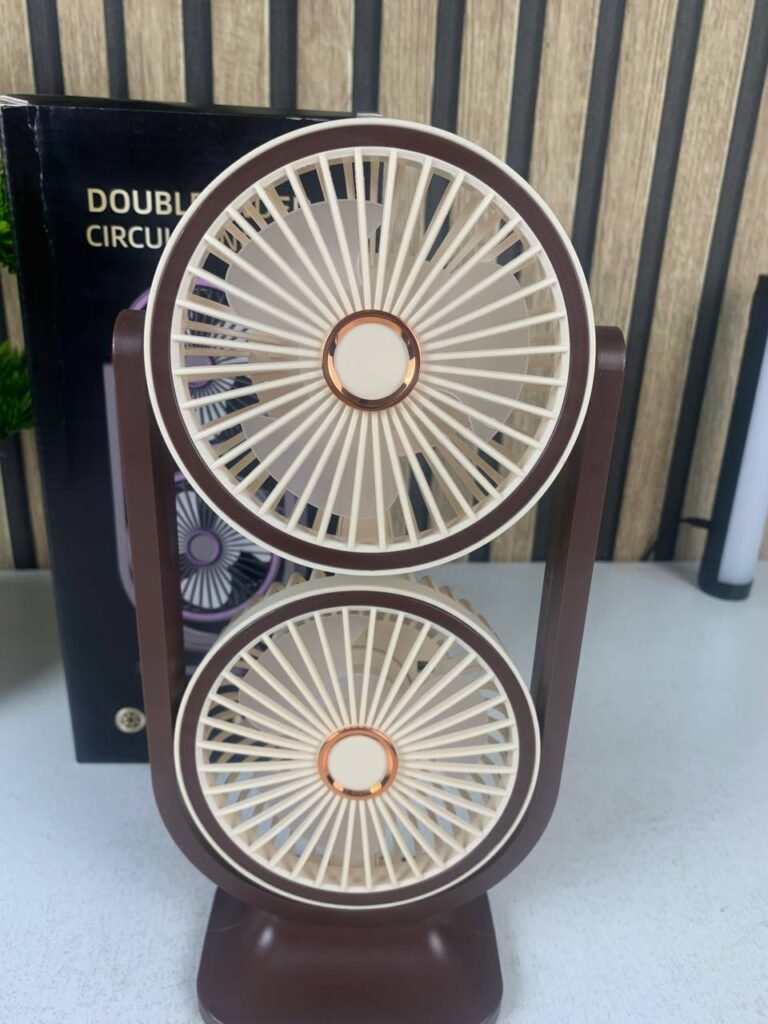 Ventilateur de Bureau Double Tête Rechargeable USB – Fraîcheur Puissante, Silencieuse et Portable
