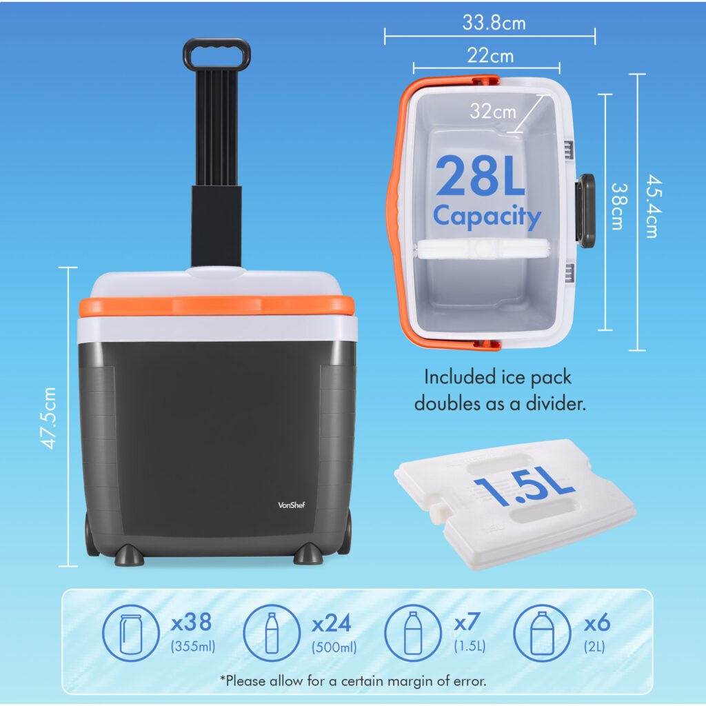 Glacière & Réchauffeur Thermoélectrique Portable 28L avec Roues – Conservation Intelligente Chaud & Froid