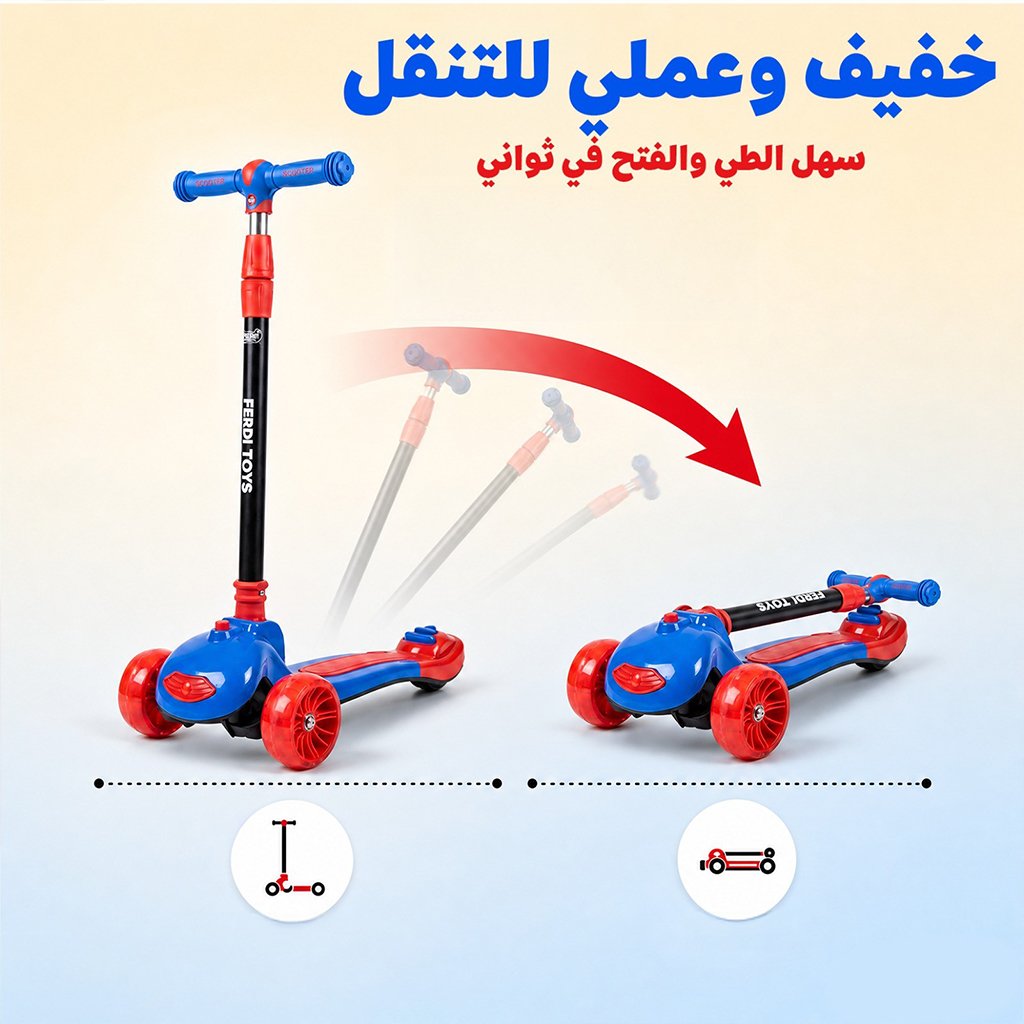 Trottinette Wave Ferdi Toys pour Enfants Hauteur Réglable - سكوتر أطفال بإضاءة وموسيقى