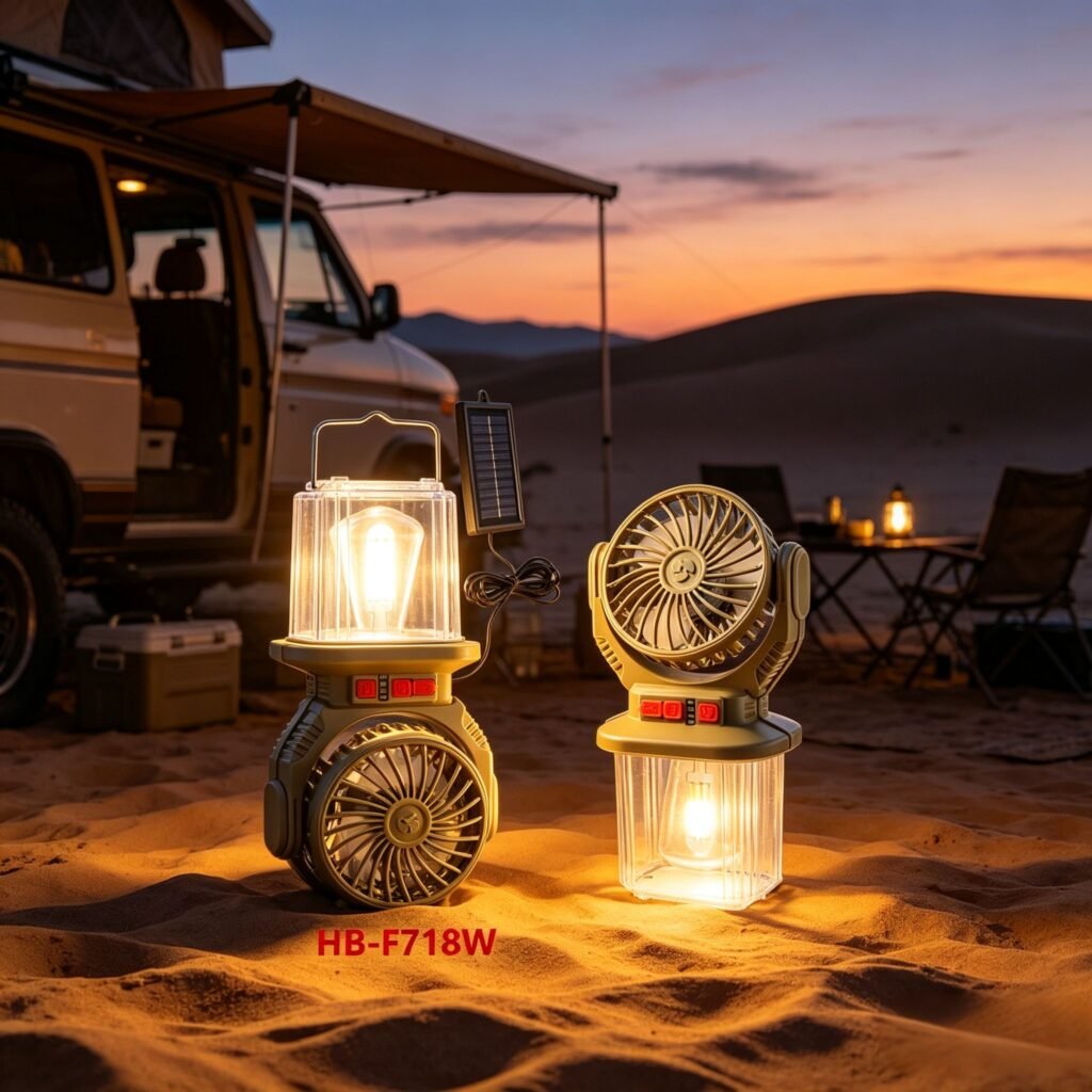 Lanterne et Ventilateur de Camping Solaire Rechargeable – Éclairage & Refroidissement 2-en-1