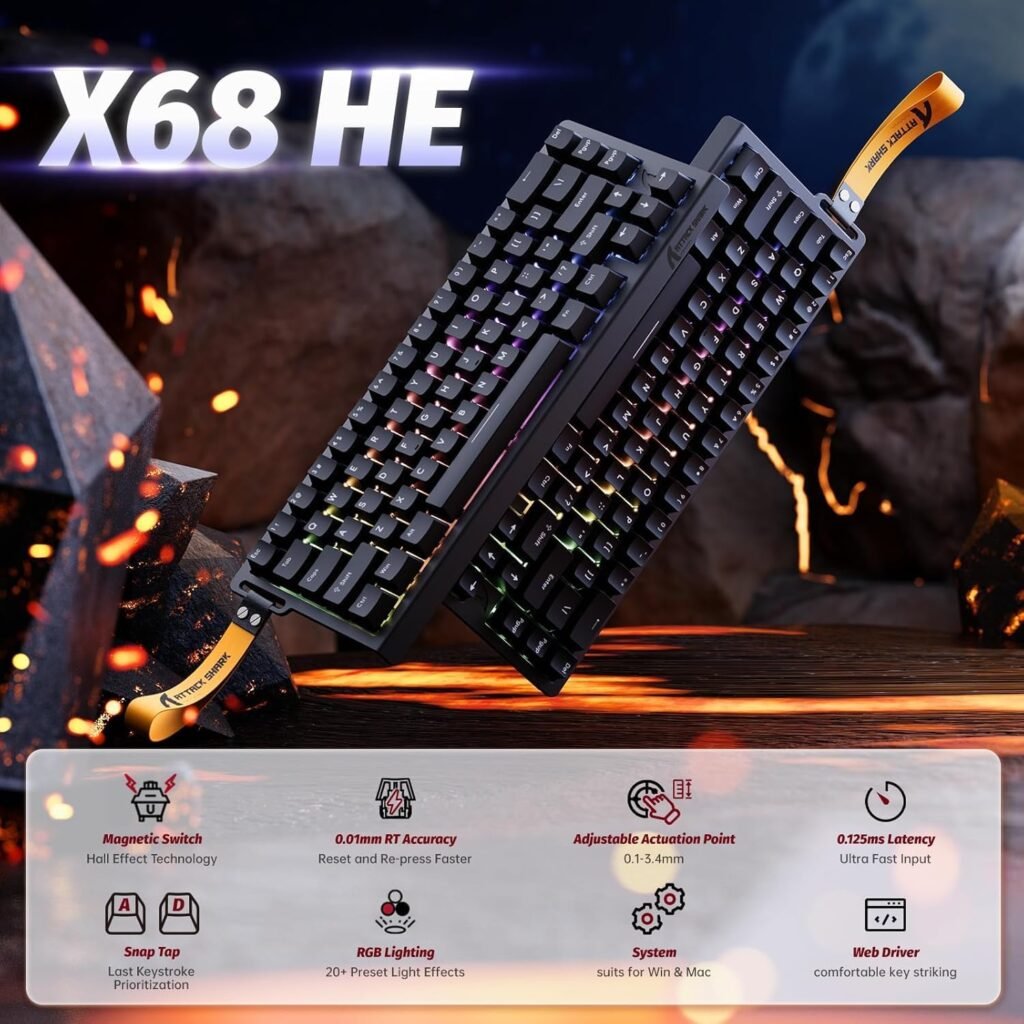 Clavier Gaming Magnétique ATTACK SHARK X68HE 60% Rapid Trigger 8000Hz